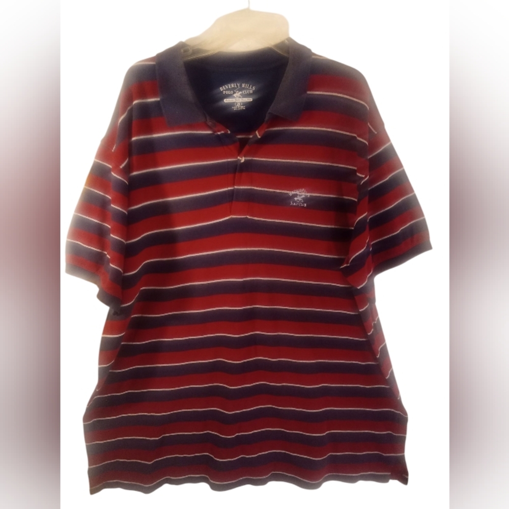 Vintage Cotton Blue White And Red Striped Polo Shirt 2x